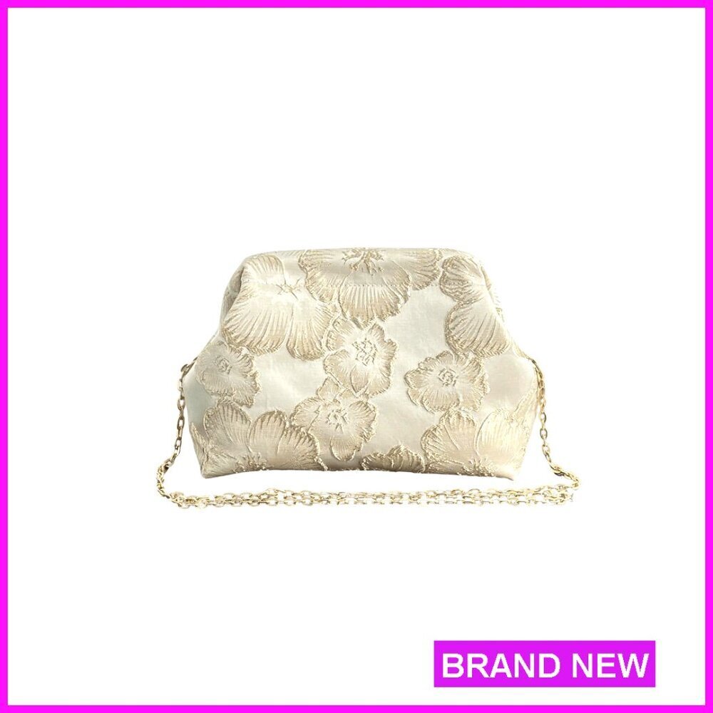 Flower Embroidery Clutch Purse with Removable Chain, Evening Handbag